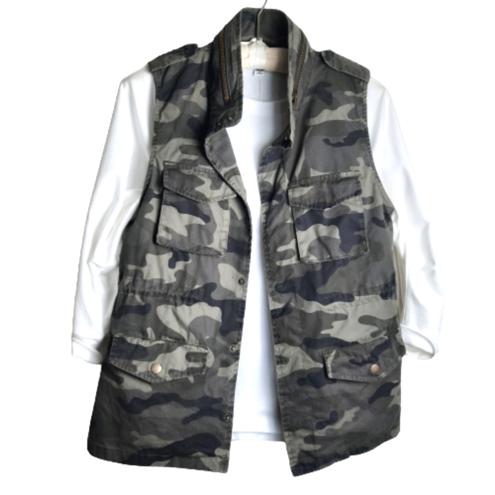 Love Tree Camo Print Mock-Neck Vest with Pockets and Drawstrings, Size Small